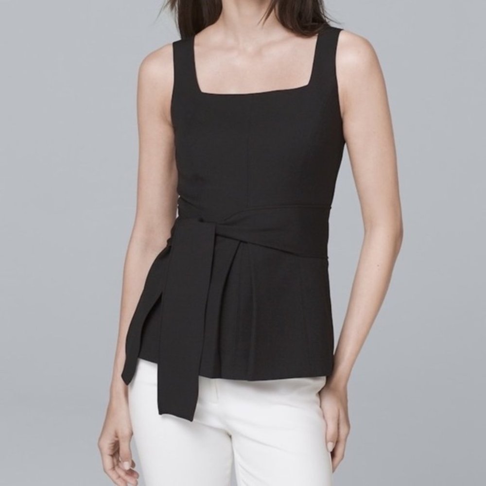 White House Black Market belted square neck top